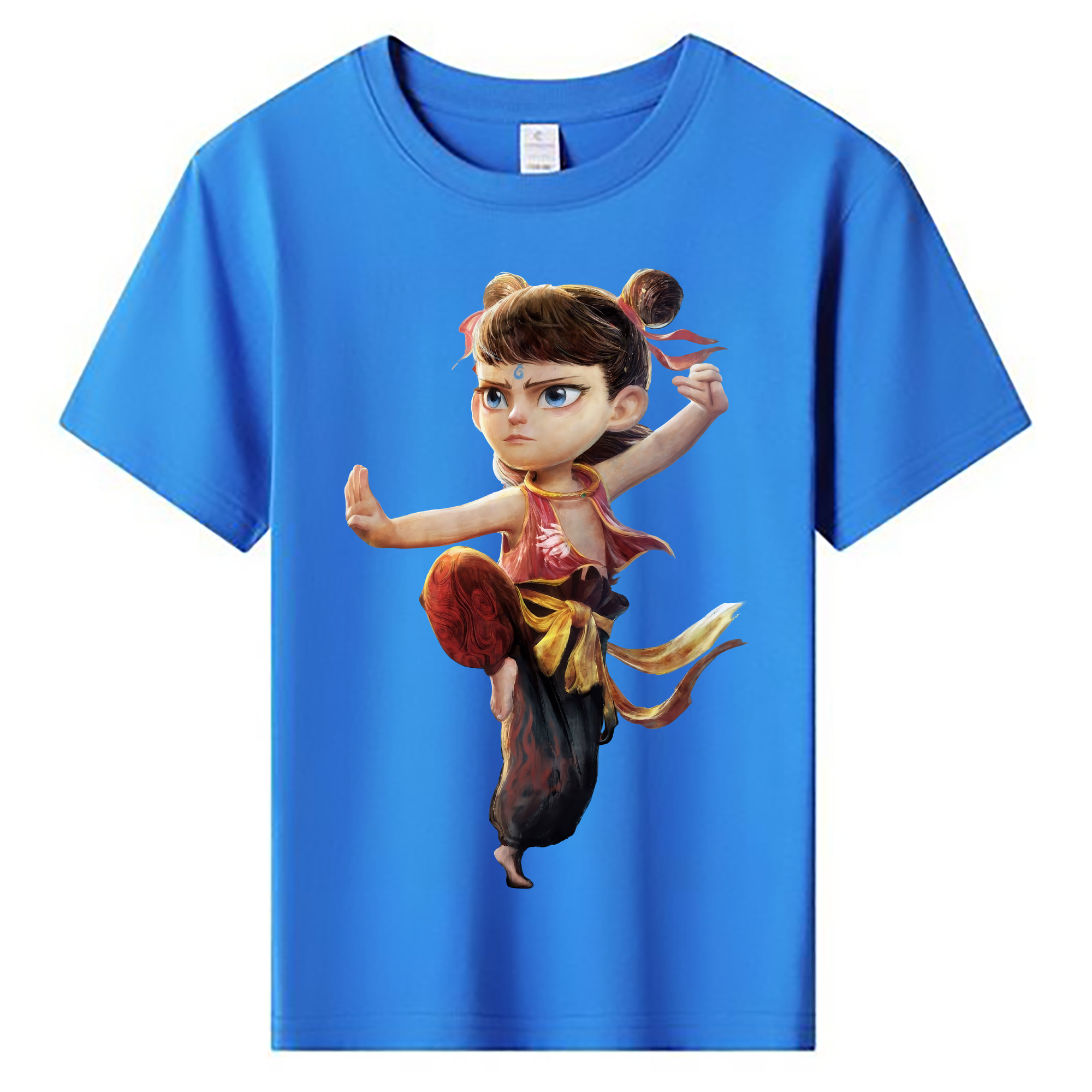 （画像用） Ne Zha 2 ナタ 魔童の大暴れ 綿100％キッズTシャツ（フロントプリント）